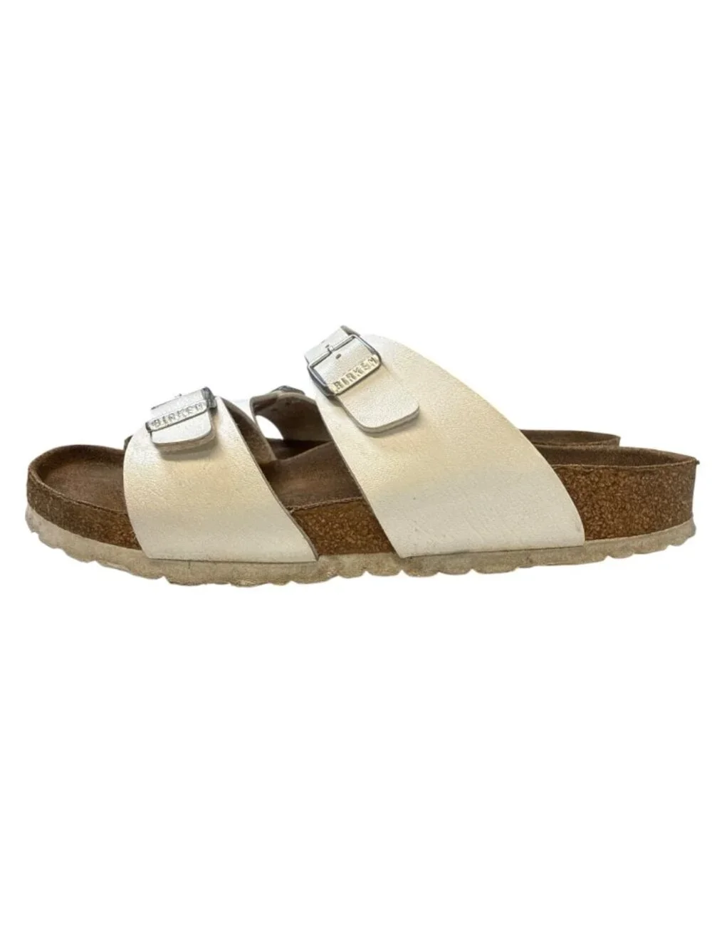 Birkenstock Arizona Leather Sandals~Size 9~White Silver Buckle Shoes P19 08